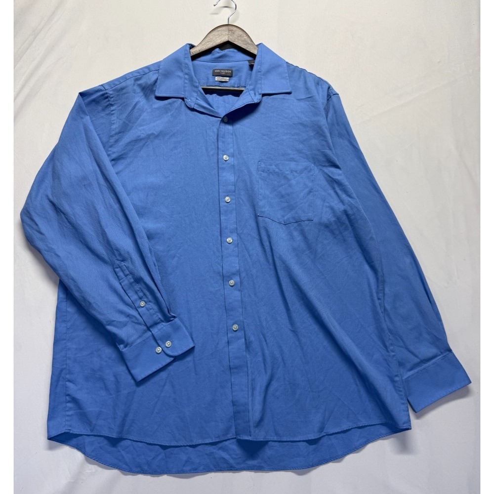 Van Heusen Flex Dress Shirt Mens 17.5 34/35 Blue Textured Wrinkle Free Business